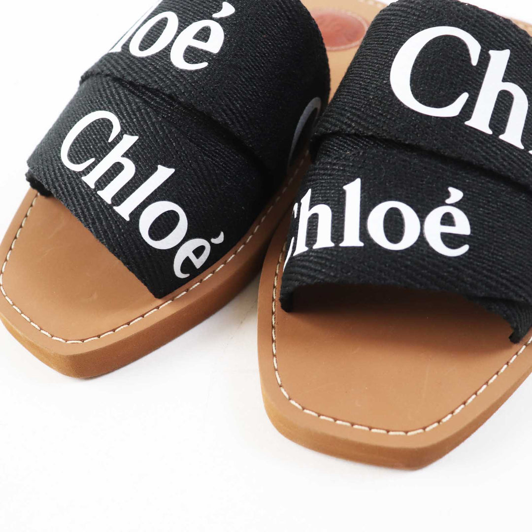 Chloe Sandals CHC22U188Z3001 Upper: Linen Sole: Ethylene Vinyl Acetate Insole: 5% Cowhide, 95% Ethylene Vinyl Acetate Main Lining: Linen Black brown WOODY Women 36 Used Authentic