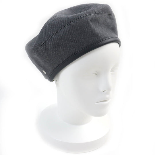 HERMES beret Outer: 100% cotton, Lining: 65% rayon, Lining: 35% silk, Leather part: cowhide gray Saint Honor Women 58 Used Authentic