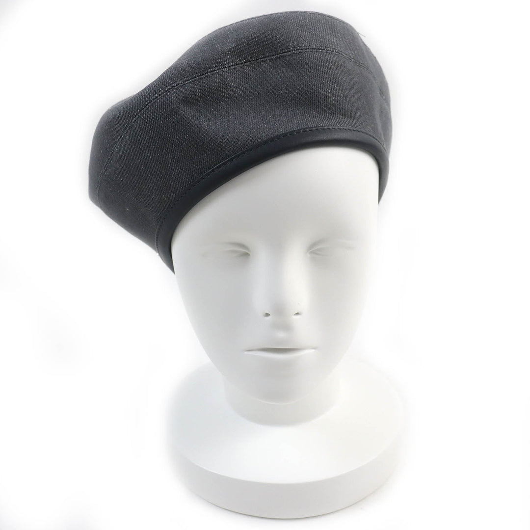 HERMES beret Outer: 100% cotton, Lining: 65% rayon, Lining: 35% silk, Leather part: cowhide gray Saint Honor Women 58 Used Authentic