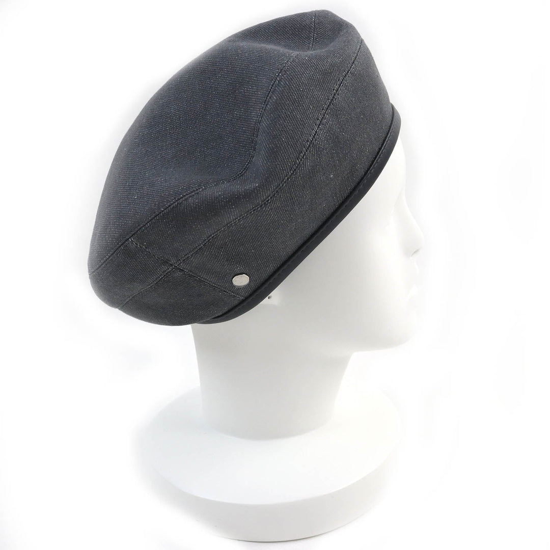 HERMES beret Outer: 100% cotton, Lining: 65% rayon, Lining: 35% silk, Leather part: cowhide gray Saint Honor Women 58 Used Authentic