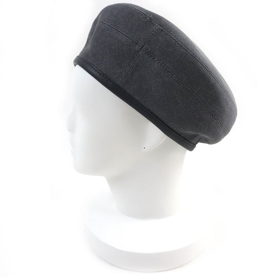 HERMES beret Outer: 100% cotton, Lining: 65% rayon, Lining: 35% silk, Leather part: cowhide gray Saint Honor Women 58 Used Authentic