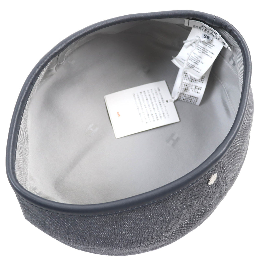 HERMES beret Outer: 100% cotton, Lining: 65% rayon, Lining: 35% silk, Leather part: cowhide gray Saint Honor Women 58 Used Authentic