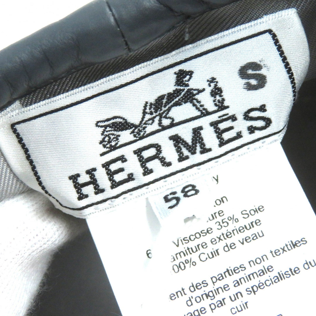 HERMES beret Outer: 100% cotton, Lining: 65% rayon, Lining: 35% silk, Leather part: cowhide gray Saint Honor Women 58 Used Authentic