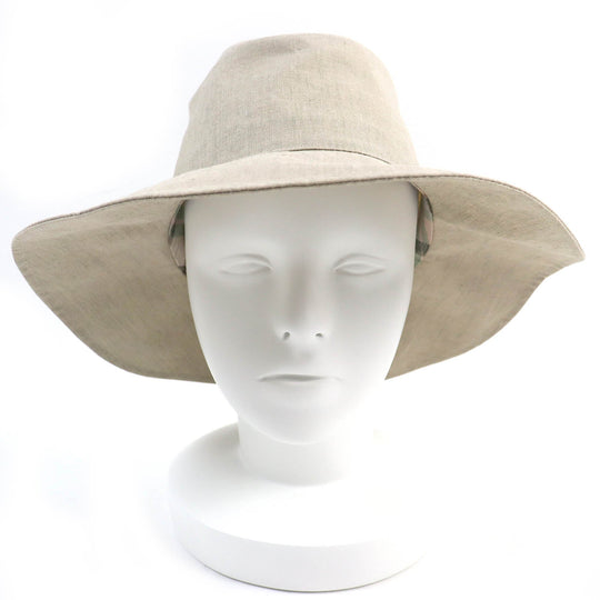 HERMES hat 191016N Outer: 86% linen, Outer: 7% acrylic, Outer: 7% acetate, Lining trim: 100% linen Light beige, SABLE CHAPEAU FEMME RIVOLI LIN PAPER Women 57 Used Authentic