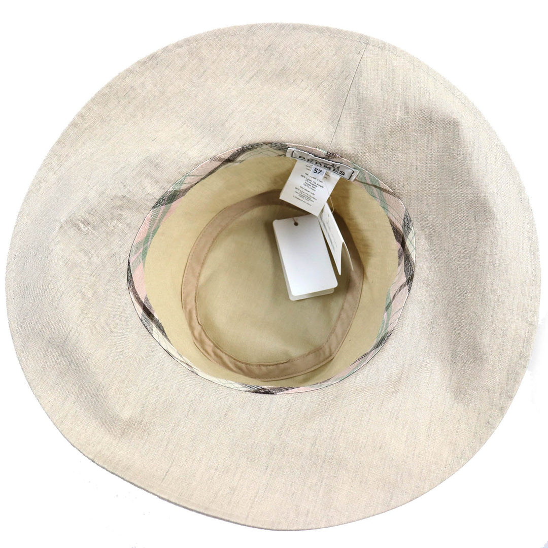 HERMES hat 191016N Outer: 86% linen, Outer: 7% acrylic, Outer: 7% acetate, Lining trim: 100% linen Light beige, SABLE CHAPEAU FEMME RIVOLI LIN PAPER Women 57 Used Authentic