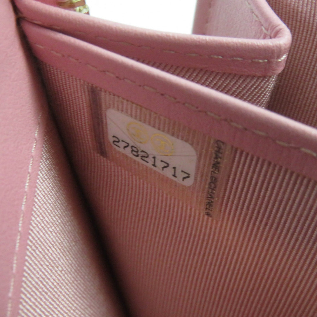 CHANEL Long Wallet Purse AP0242 Main: Caviar skin Metallic pink Classic Long Zip Wallet Women Used Authentic