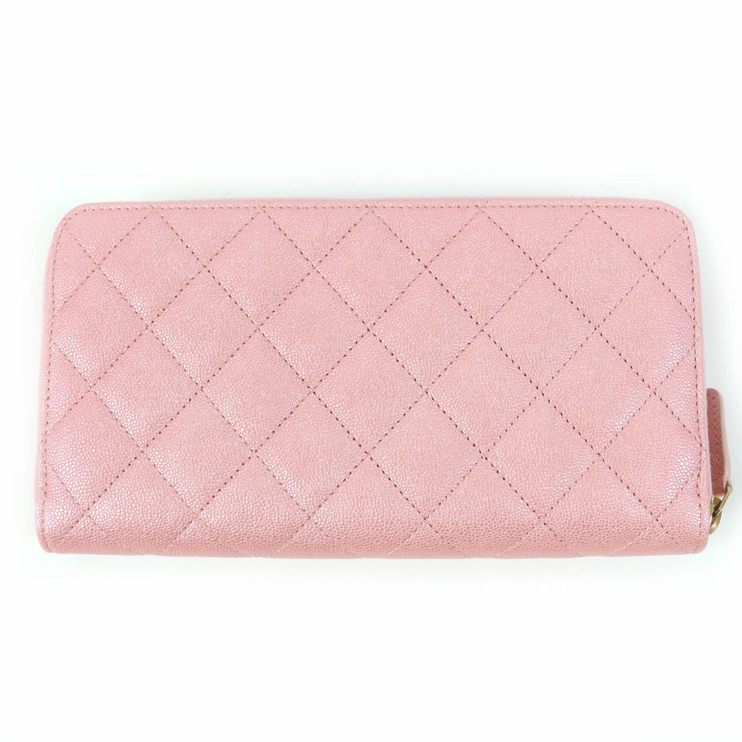 CHANEL Long Wallet Purse AP0242 Main: Caviar skin Metallic pink Classic Long Zip Wallet Women Used Authentic