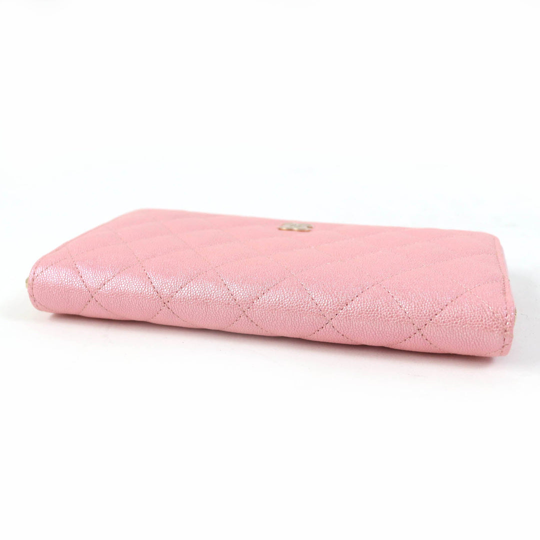 CHANEL Long Wallet Purse AP0242 Main: Caviar skin Metallic pink Classic Long Zip Wallet Women Used Authentic