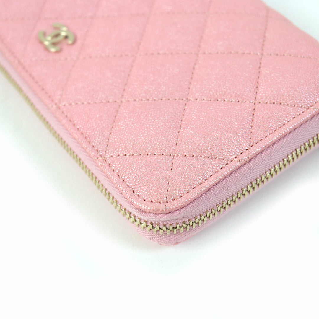CHANEL Long Wallet Purse AP0242 Main: Caviar skin Metallic pink Classic Long Zip Wallet Women Used Authentic