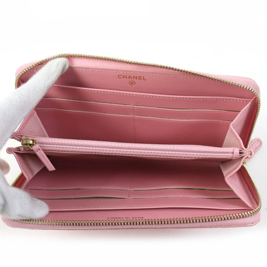 CHANEL Long Wallet Purse AP0242 Main: Caviar skin Metallic pink Classic Long Zip Wallet Women Used Authentic