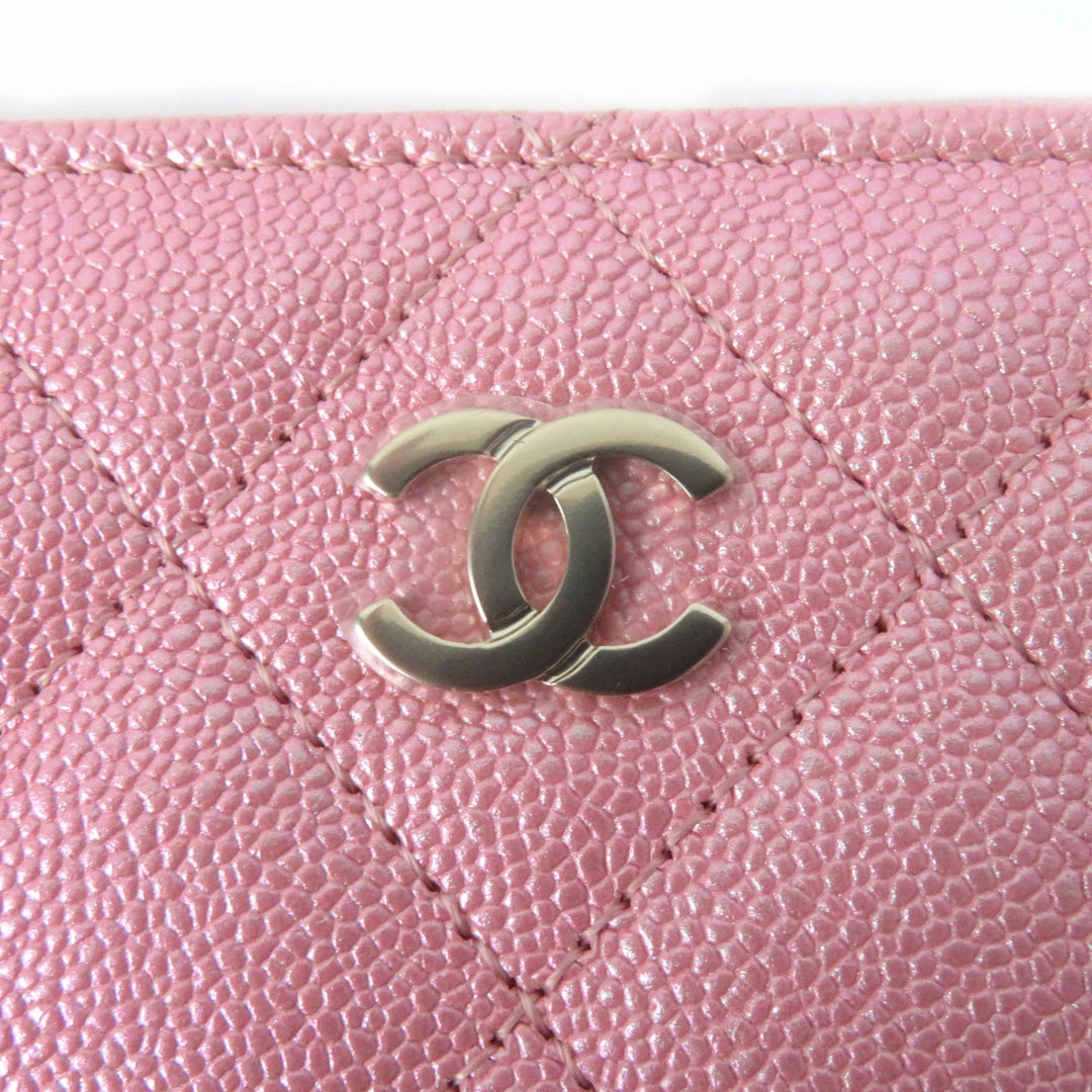 CHANEL Long Wallet Purse AP0242 Main: Caviar skin Metallic pink Classic Long Zip Wallet Women Used Authentic