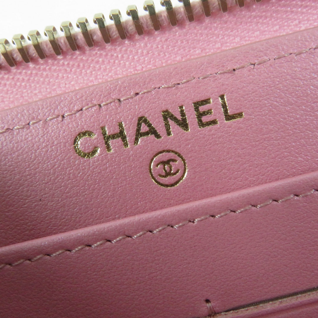 CHANEL Long Wallet Purse AP0242 Main: Caviar skin Metallic pink Classic Long Zip Wallet Women Used Authentic
