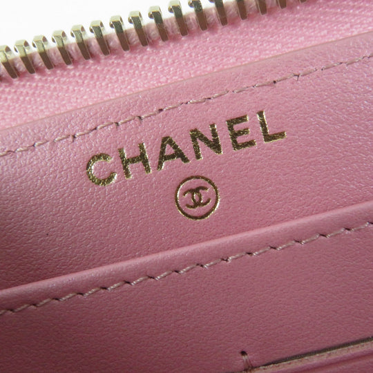 CHANEL Long Wallet Purse AP0242 Main: Caviar skin Metallic pink Classic Long Zip Wallet Women Used Authentic