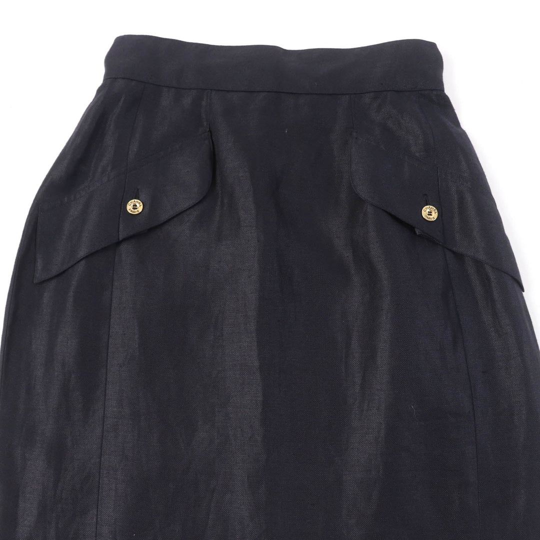 CHANEL Tight Skirt 150466D4 A250078 Main: 100% linen, lining: 100% silk black Women 34 Used Authentic