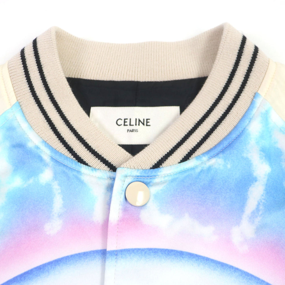 CELINE Stajan 2V28H353Q Outer: 100% rayon, Lining: 100% acetate Ivory Multi Teddy Jacket With Satin Artist Print mens 50 Used Authentic