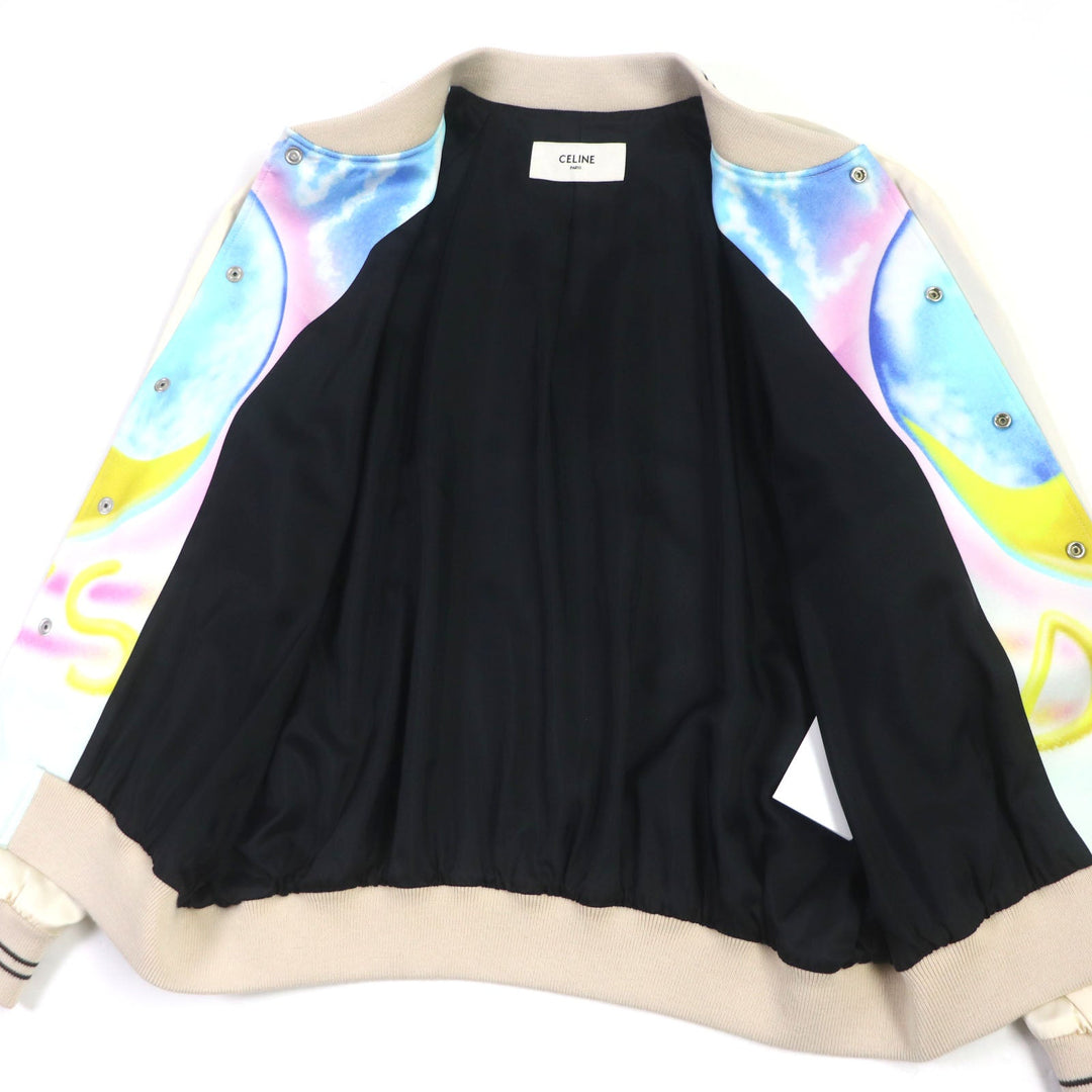 CELINE Stajan 2V28H353Q Outer: 100% rayon, Lining: 100% acetate Ivory Multi Teddy Jacket With Satin Artist Print mens 50 Used Authentic