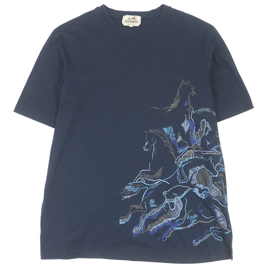 HERMES Short sleeve T-shirt Main: 100% cotton Navy mens S Used Authentic