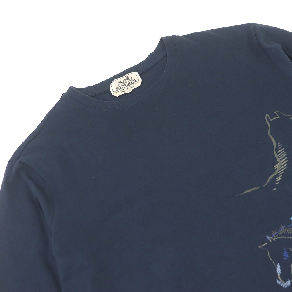 HERMES Short sleeve T-shirt Main: 100% cotton Navy mens S Used Authentic