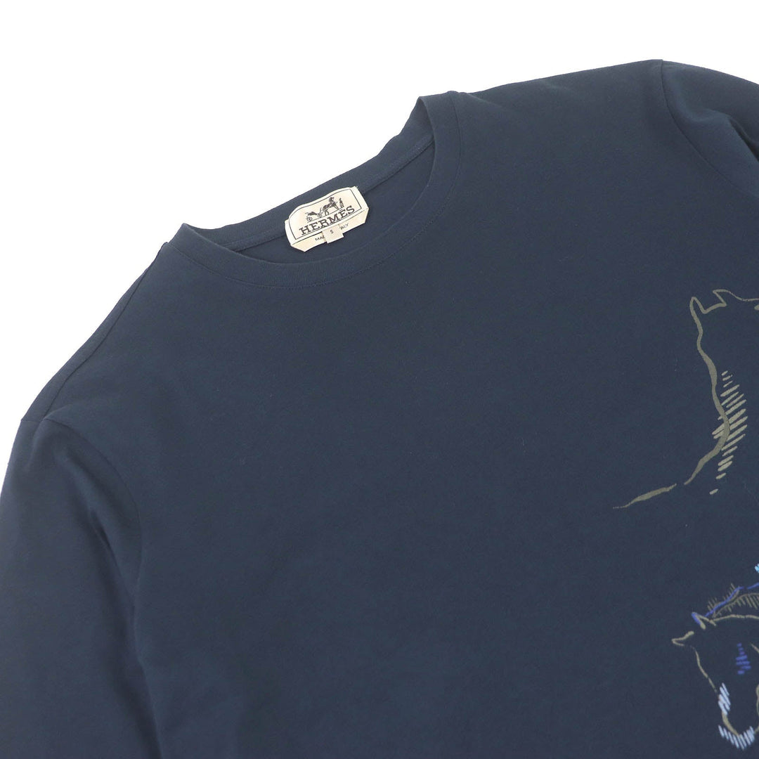 HERMES Short sleeve T-shirt Main: 100% cotton Navy mens S Used Authentic