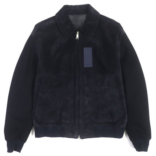 Dior HOMME leather jacket 383L419A0686 Lining: 100% cupra, Filling: 100% polyester, Outer: Cowhide Other fabric: 78% wool, 22% nylon Trimming: 100% polyester Dark navy mens 52 Used Authentic