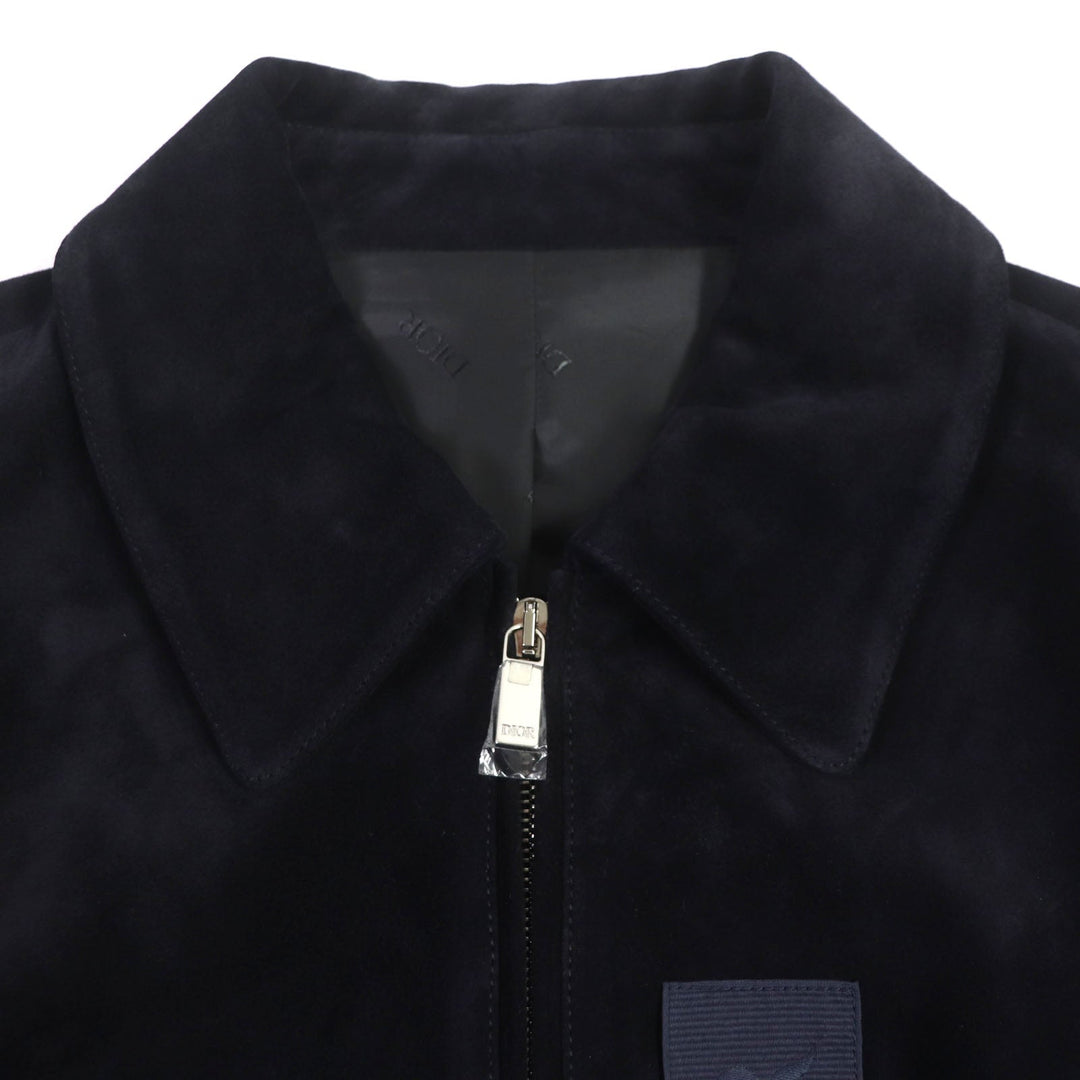 Dior HOMME leather jacket 383L419A0686 Lining: 100% cupra, Filling: 100% polyester, Outer: Cowhide Other fabric: 78% wool, 22% nylon Trimming: 100% polyester Dark navy mens 52 Used Authentic