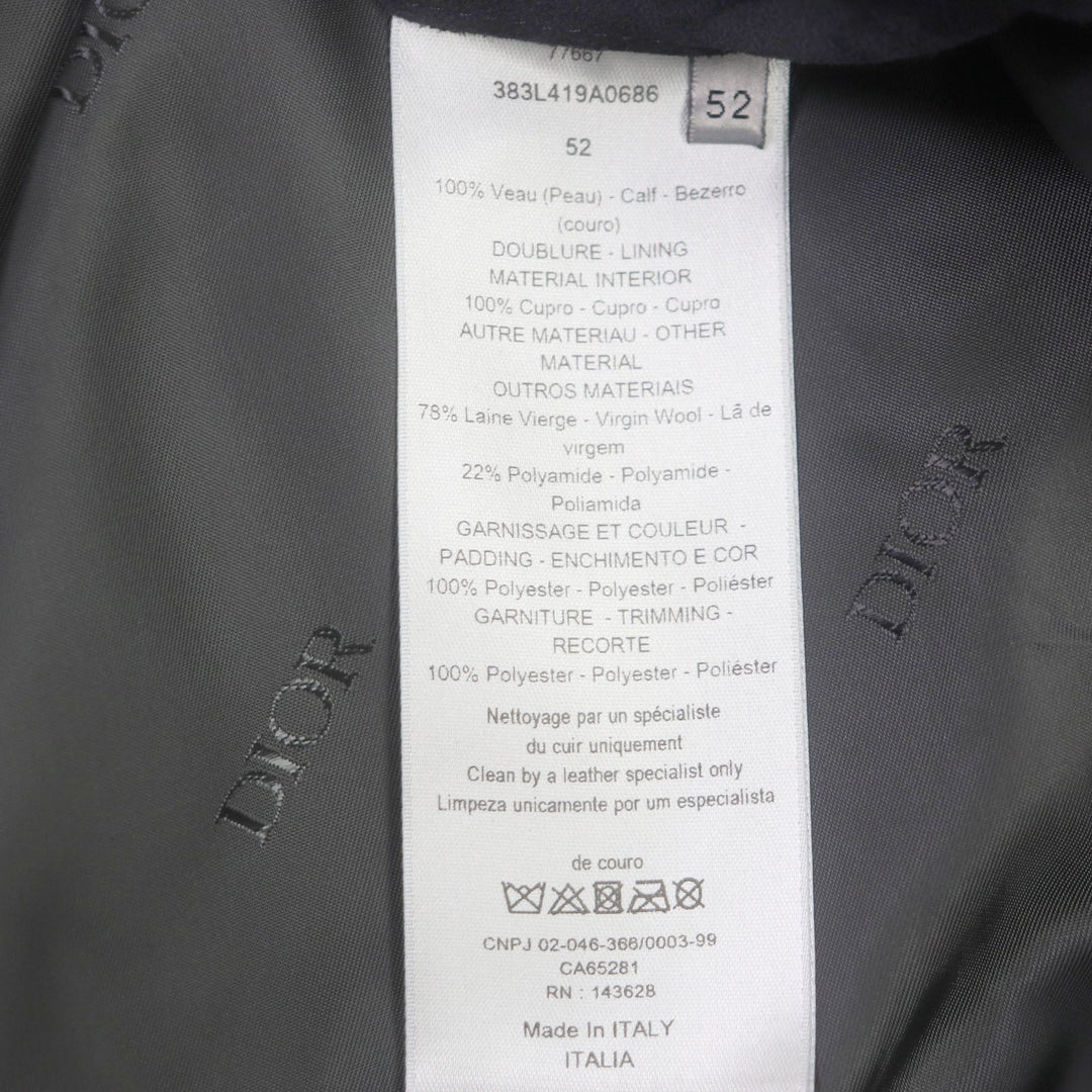 Dior HOMME leather jacket 383L419A0686 Lining: 100% cupra, Filling: 100% polyester, Outer: Cowhide Other fabric: 78% wool, 22% nylon Trimming: 100% polyester Dark navy mens 52 Used Authentic