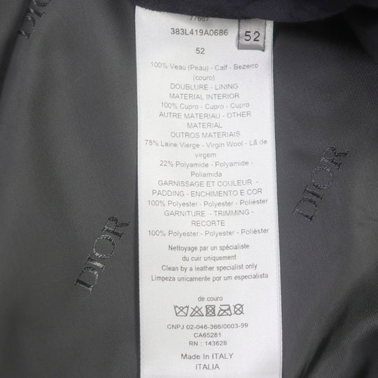 Dior HOMME leather jacket 383L419A0686 Lining: 100% cupra, Filling: 100% polyester, Outer: Cowhide Other fabric: 78% wool, 22% nylon Trimming: 100% polyester Dark navy mens 52 Used Authentic