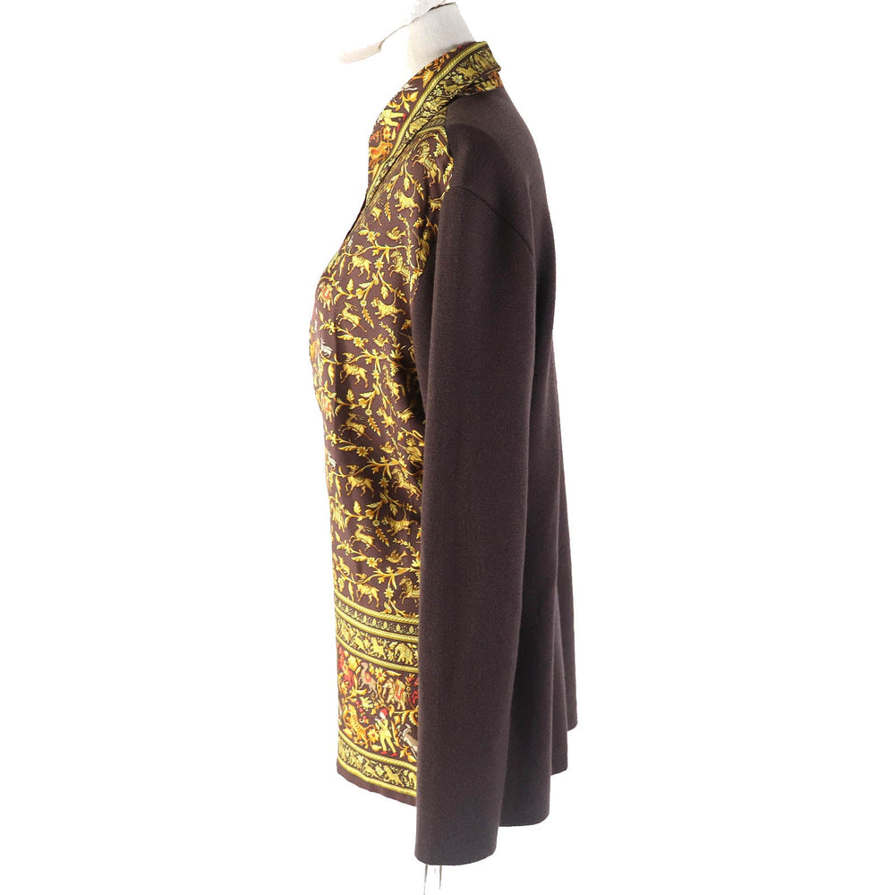 HERMES tops Main: 100% silk, Main: 100% wool Dark Brown Yellow Women S Used Authentic