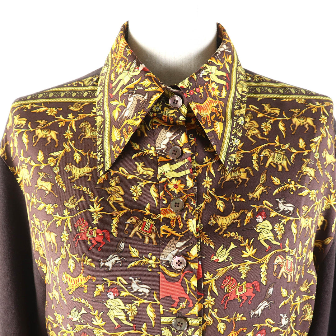 HERMES tops Main: 100% silk, Main: 100% wool Dark Brown Yellow Women S Used Authentic