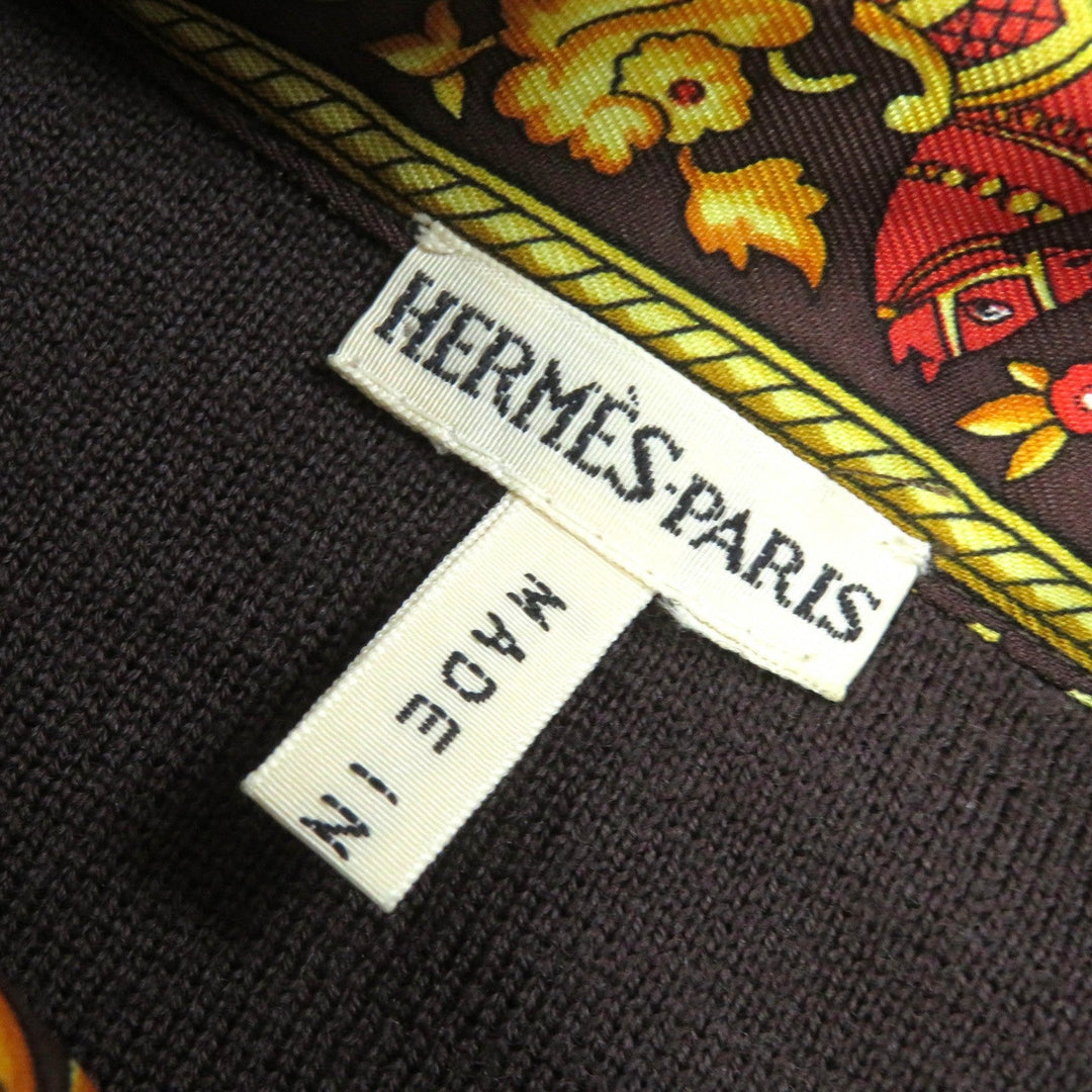 HERMES tops Main: 100% silk, Main: 100% wool Dark Brown Yellow Women S Used Authentic