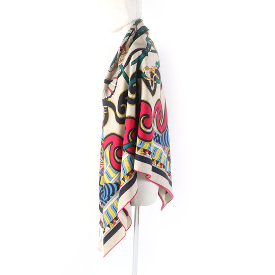 HERMES Stall H243853S Main: 70% cashmere, Main: 30% silk Multi Caljean 140 Women Used Authentic
