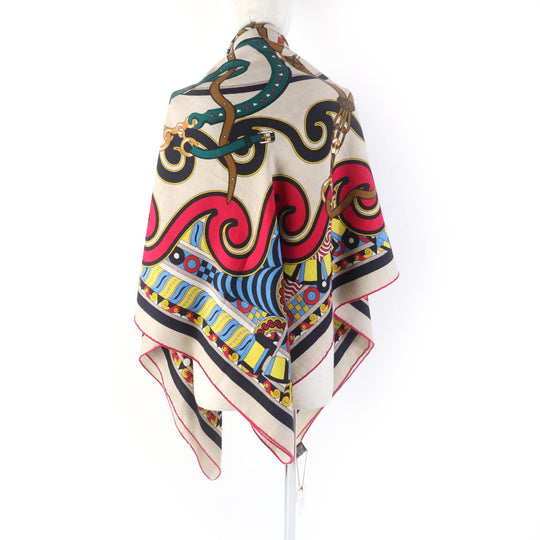 HERMES Stall H243853S Main: 70% cashmere, Main: 30% silk Multi Caljean 140 Women Used Authentic