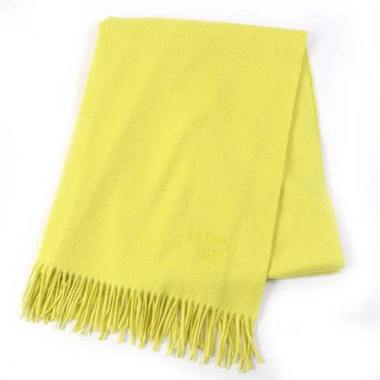 HERMES shawl Main: 100% cashmere yellow Women Used Authentic