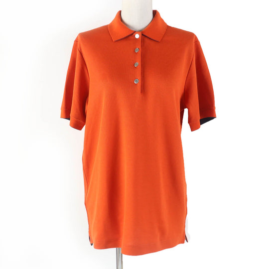 HERMES Short sleeve polo shirt H800270E Main: 58% cotton, Main: 42% polyester, Part: 100% cotton Orange Double Joux Women XL Used Authentic