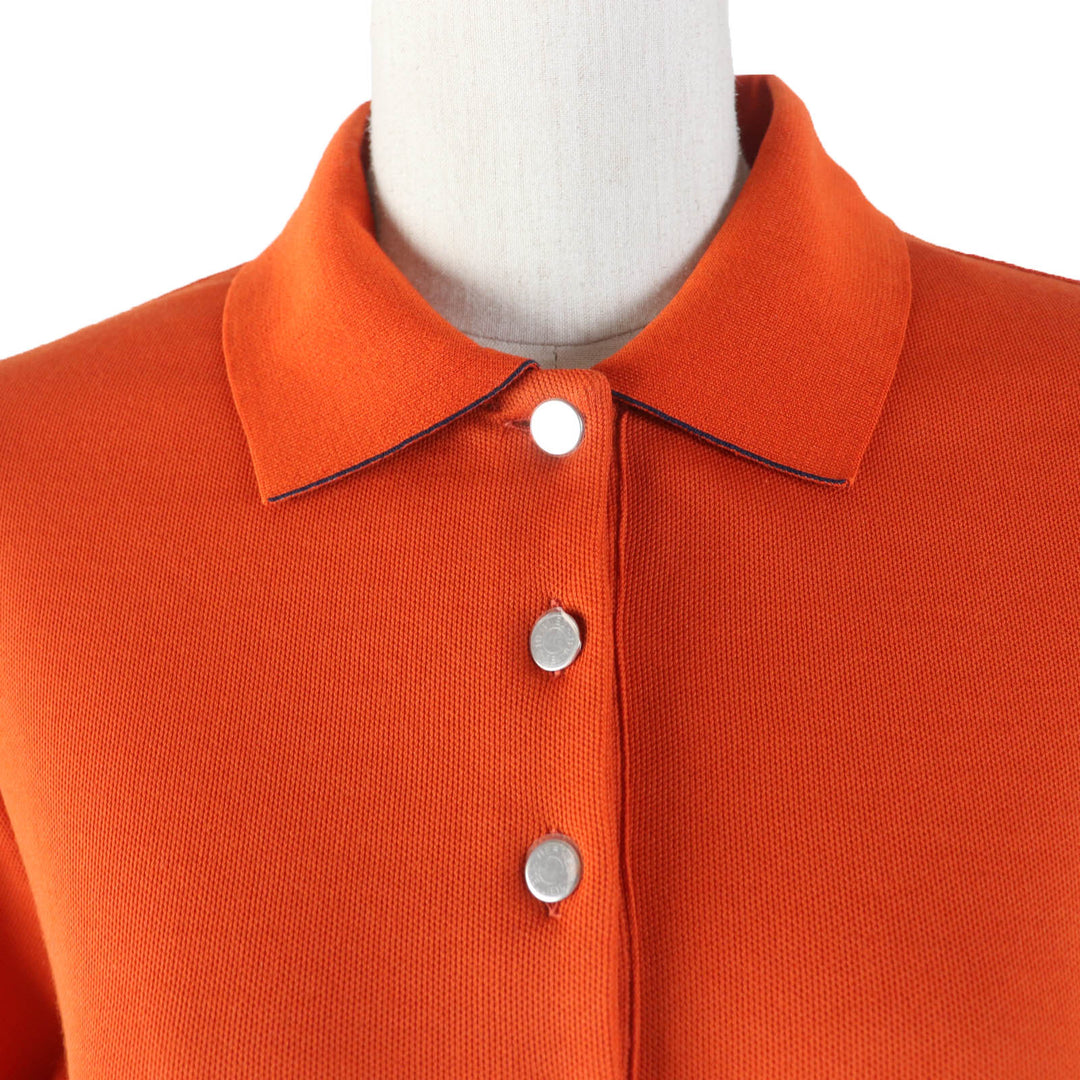 HERMES Short sleeve polo shirt H800270E Main: 58% cotton, Main: 42% polyester, Part: 100% cotton Orange Double Joux Women XL Used Authentic