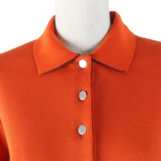 HERMES Short sleeve polo shirt H800270E Main: 58% cotton, Main: 42% polyester, Part: 100% cotton Orange Double Joux Women XL Used Authentic