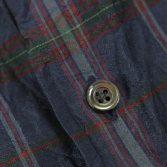 HERMES Long sleeve shirt Main: 100% silk Navy type Check Pattern mens 44|17 1/2 Used Authentic