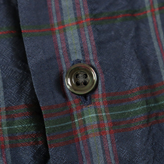 HERMES Long sleeve shirt Main: 100% silk Navy type Check Pattern mens 44|17 1/2 Used Authentic