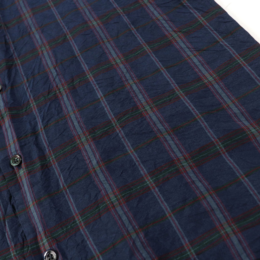 HERMES Long sleeve shirt Main: 100% silk Navy type Check Pattern mens 44|17 1/2 Used Authentic