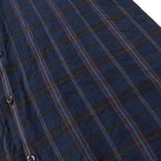 HERMES Long sleeve shirt Main: 100% silk Navy type Check Pattern mens 44|17 1/2 Used Authentic