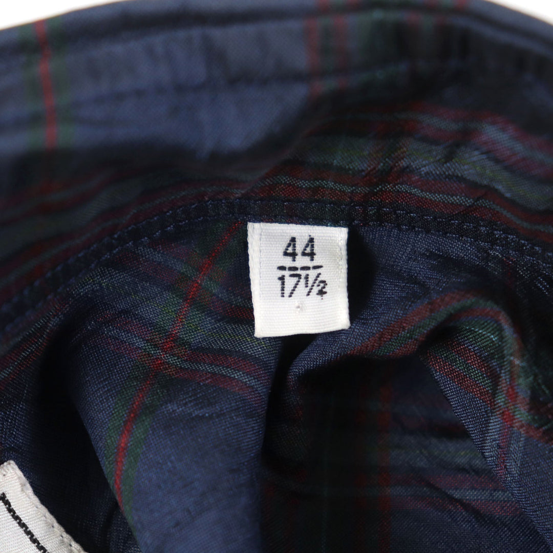 HERMES Long sleeve shirt Main: 100% silk Navy type Check Pattern mens 44|17 1/2 Used Authentic