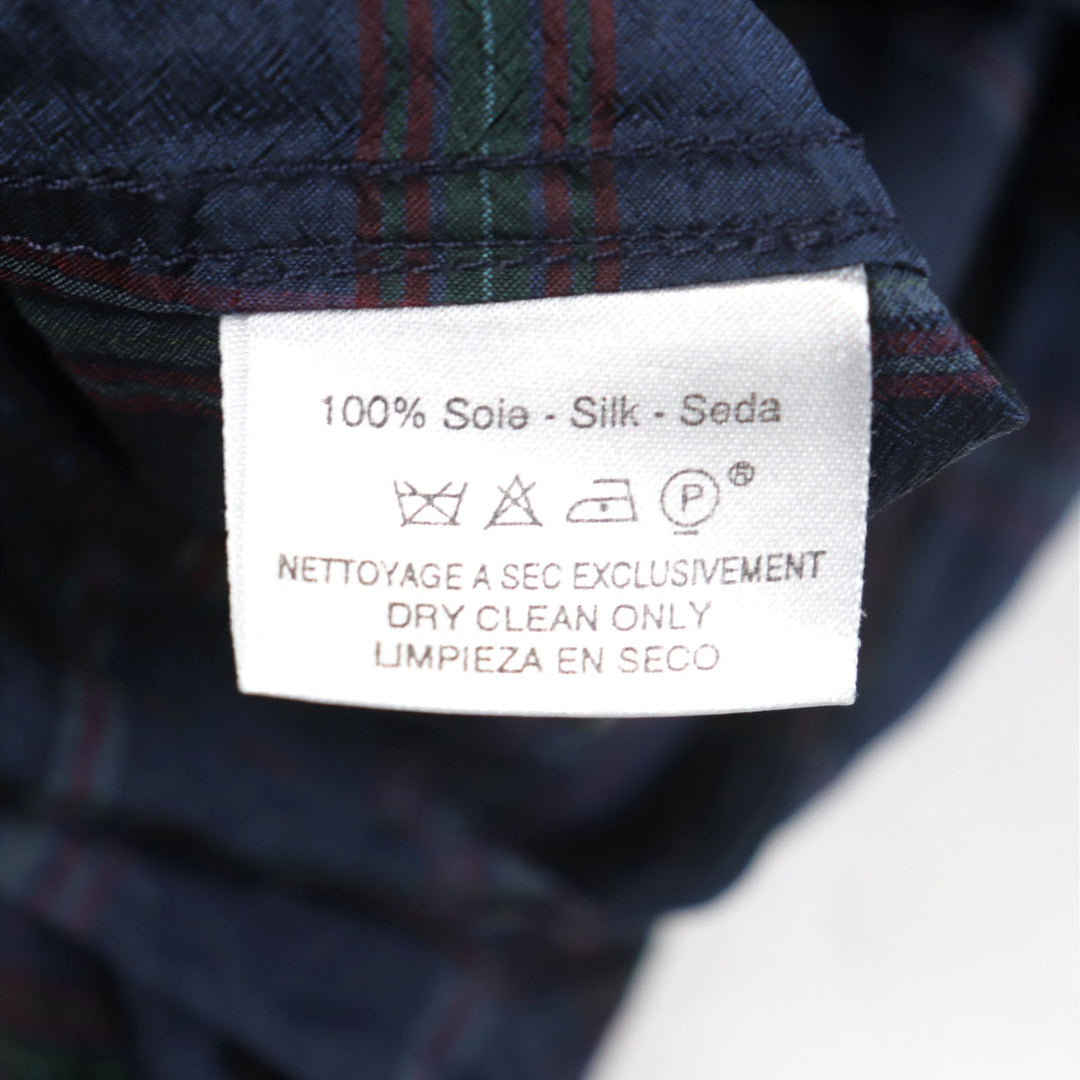 HERMES Long sleeve shirt Main: 100% silk Navy type Check Pattern mens 44|17 1/2 Used Authentic