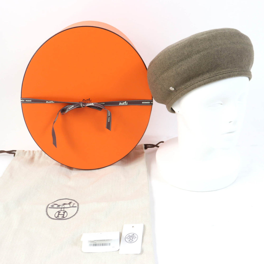 HERMES beret Main: 100% cashmere, Lining: 65% rayon, Lining: 35% silk, Inner decoration: 100% polyester Brown type Saint Honor Women 58 Used Authentic