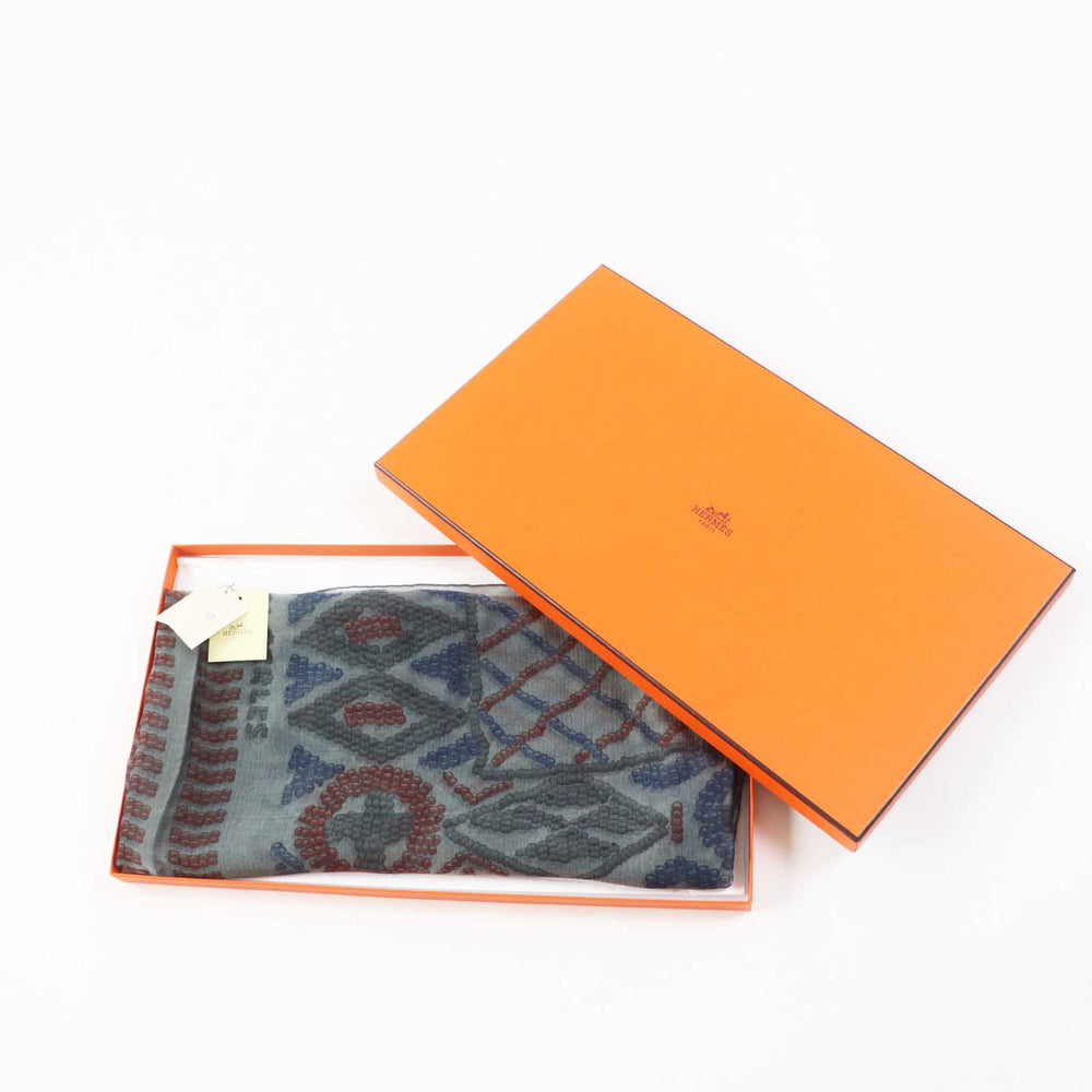 HERMES scarf Main: 100% silk gray Carre140 KELLY EN PERLES Women Used Authentic