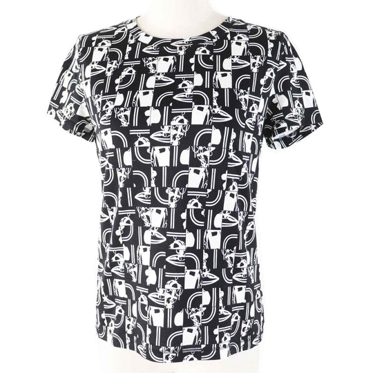 HERMES Short sleeve T-shirt Main: 100% cotton Black White BRIDES DE GALA en Desordre Ceremonial bridles Women 34 Used Authentic