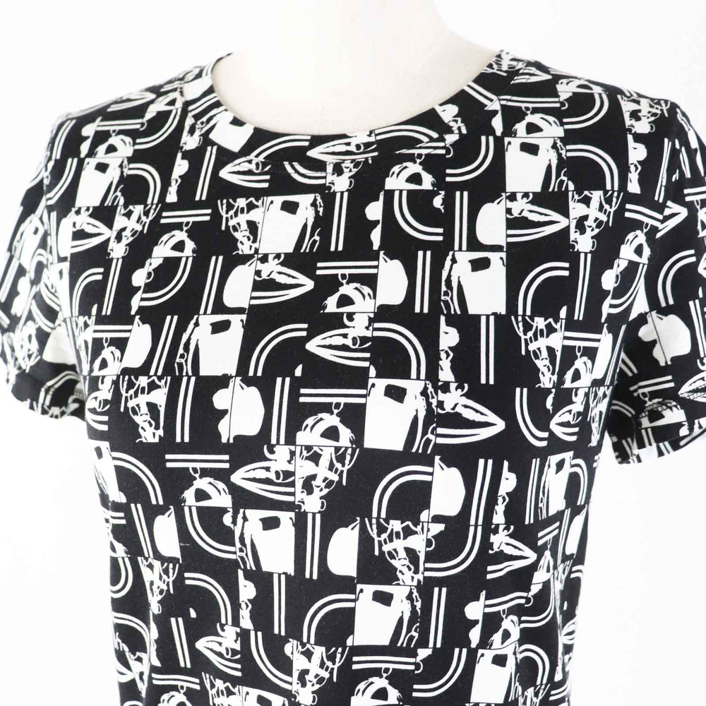 HERMES Short sleeve T-shirt Main: 100% cotton Black White BRIDES DE GALA en Desordre Ceremonial bridles Women 34 Used Authentic