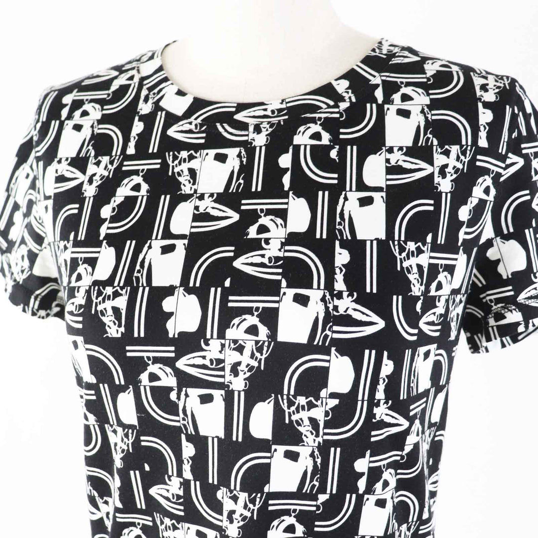 HERMES Short sleeve T-shirt Main: 100% cotton Black White BRIDES DE GALA en Desordre Ceremonial bridles Women 34 Used Authentic