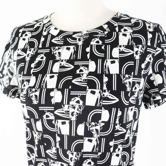 HERMES Short sleeve T-shirt Main: 100% cotton Black White BRIDES DE GALA en Desordre Ceremonial bridles Women 34 Used Authentic
