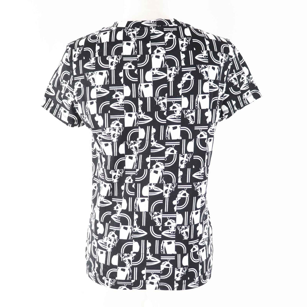 HERMES Short sleeve T-shirt Main: 100% cotton Black White BRIDES DE GALA en Desordre Ceremonial bridles Women 34 Used Authentic