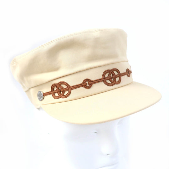 HERMES Casquette Main: 96% cotton, Main: 4% polyurethane, Part: sheep leather, Lining: 65% rayon, Lining: 35% silk beige Kabul Cricket Women 56 Used Authentic